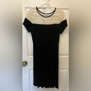 Black Women's Short-Sleeve Dress with Lace Top